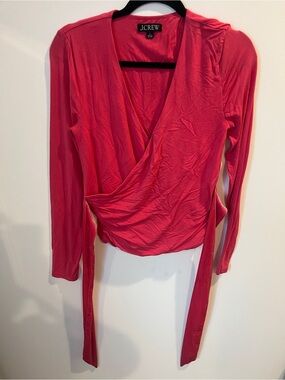J.Crew Bright Pink Wrap-Front Long Sleeve Blouse Shirt S